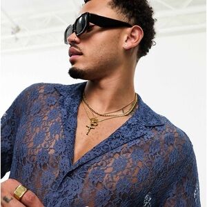 ASOS DESIGN relaxed revere shirt in navy lace
